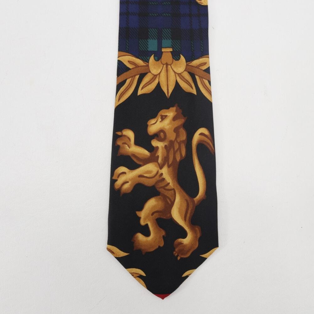Express Tie Mens 56 in Silk Blue Gold Red Lion Crest Preppy Art Wide
